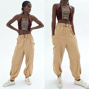 Urban Outfitters Isla Linen Blend Jogger Pants Womens S Baggy Cargo Kim Possible